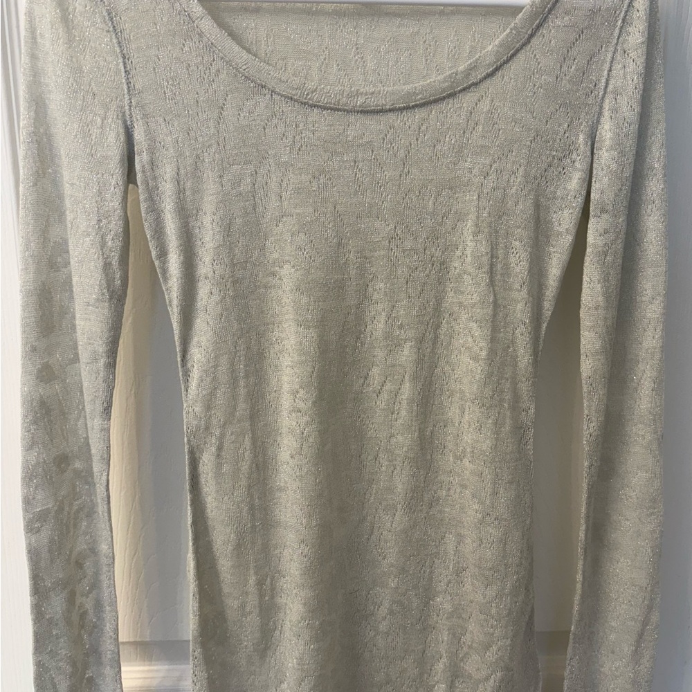 Express Light Gray Lace Women's Long Sleeve T-shirt, Size Small